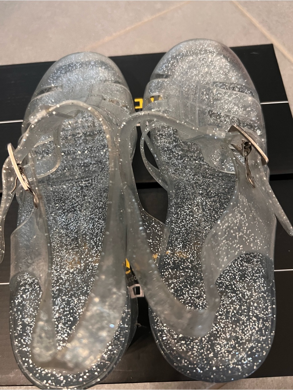 Clear Silver Glitter Jelly Heeled Sandals - Y2K Platform Chunky Sparkle Sandals - Picture 5 of 16
